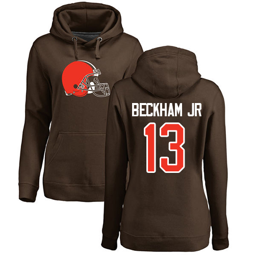 Cleveland Browns Odell Beckham Jr Women Brown Jersey #13 NFL Football Name and Number Logo Pullover Hoodie Sweatshirt